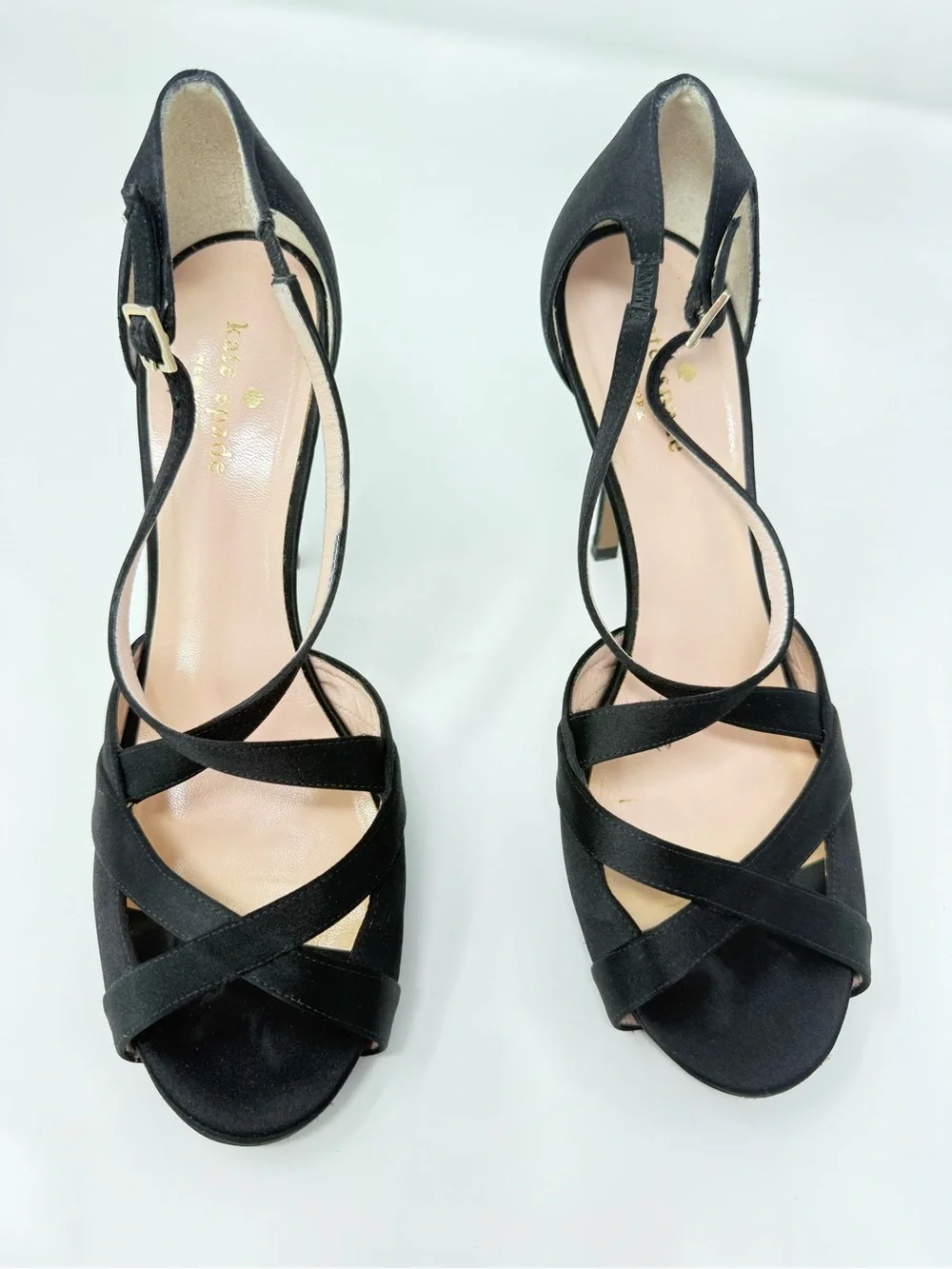 Kate Spade Fensano Black Satin Crisscross Ankle-Strap Heels Size 9B